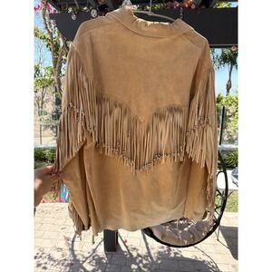 Vintage Leather Fringe Jacket Womens Western Suede Leather Jacket Beaded Lamb